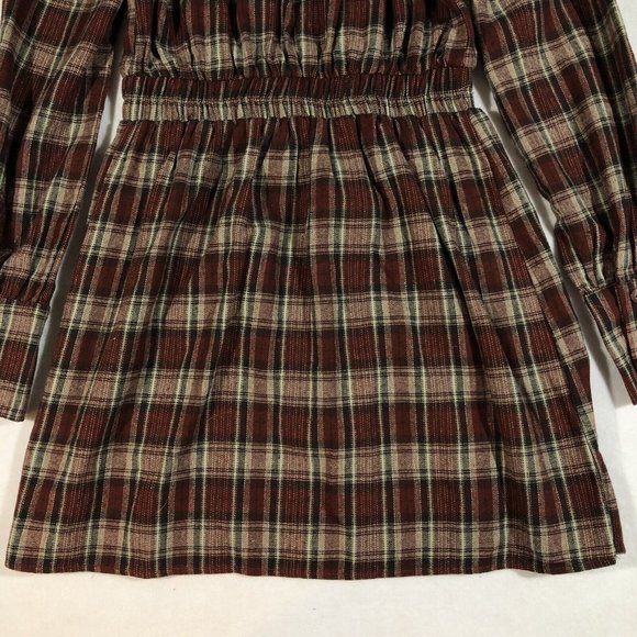 NEW Paper Crane Womens Small Plaid Squared Neck Button Dress Fall NWT $54 - Picture 7 of 12